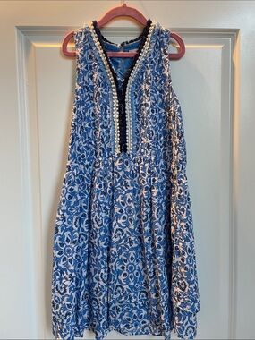 Vineyard Vines Blue Floral Sleeveless Dress with Cream Trim